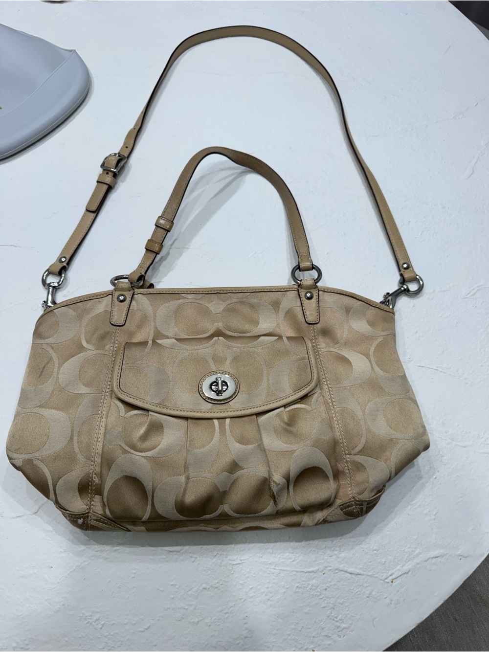 Coach Khaki Signature Canvas Shoulder Satchel